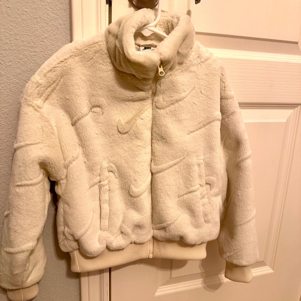 Nike Kids Fur Bomber Jacket - Cream Color XS